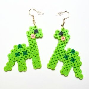 Perler Bead Handmade Green Dino Earrings. New
